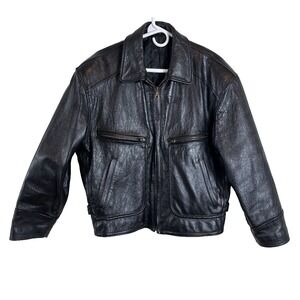 Vera Pelle Italian Della Legge 883 Black Leather Bomber Jacket Coat Mens Size 46
